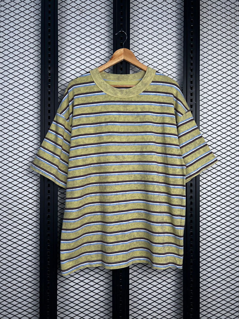 Multi-stripe crewneck t-shirt in washed chartreuse yellow
