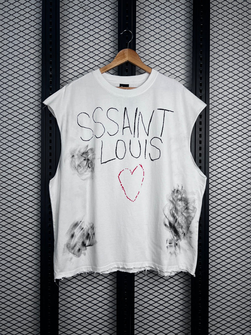Cotton crewneck t-shirt with graffiti script and heart graphic