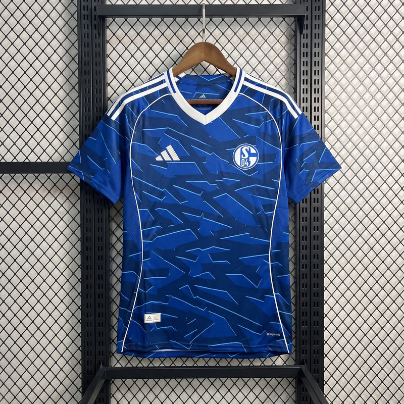 White-piped V-neck athletic jersey in shattered blue