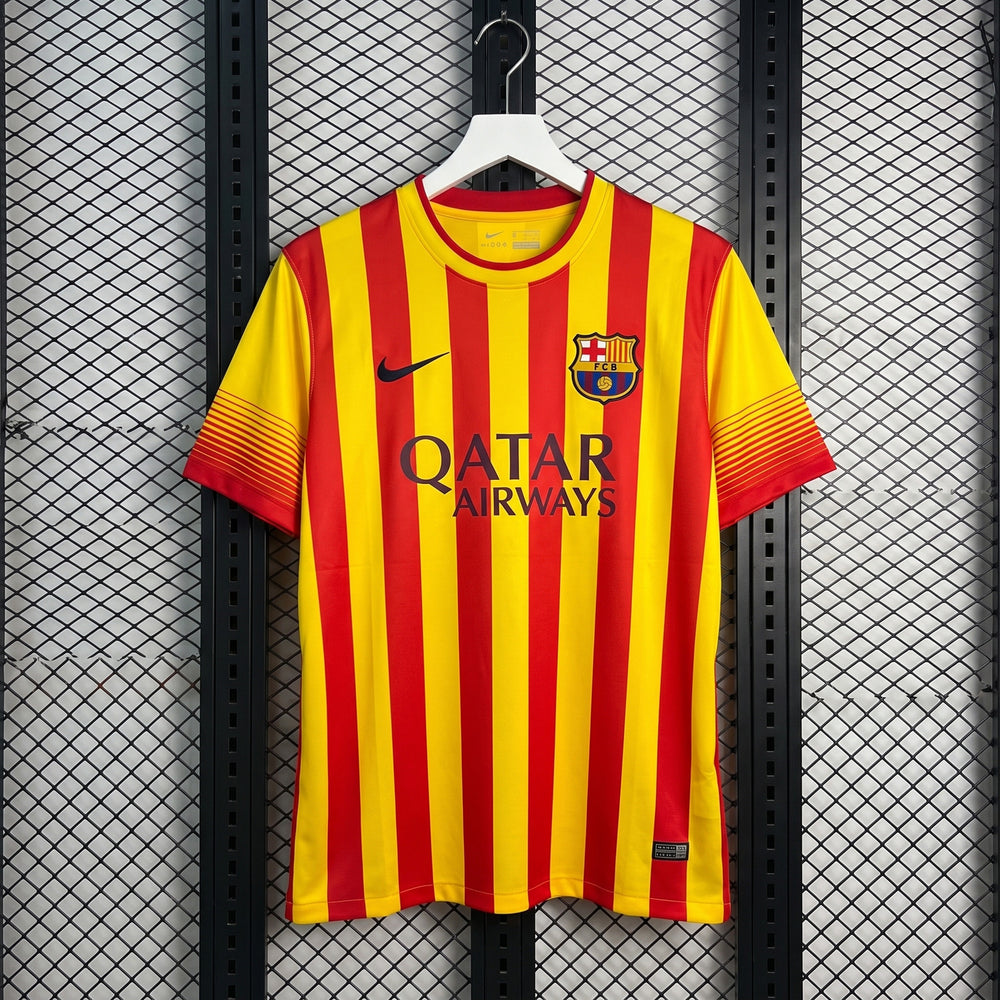 Gradient-cuff striped athletic jersey in yellow and red