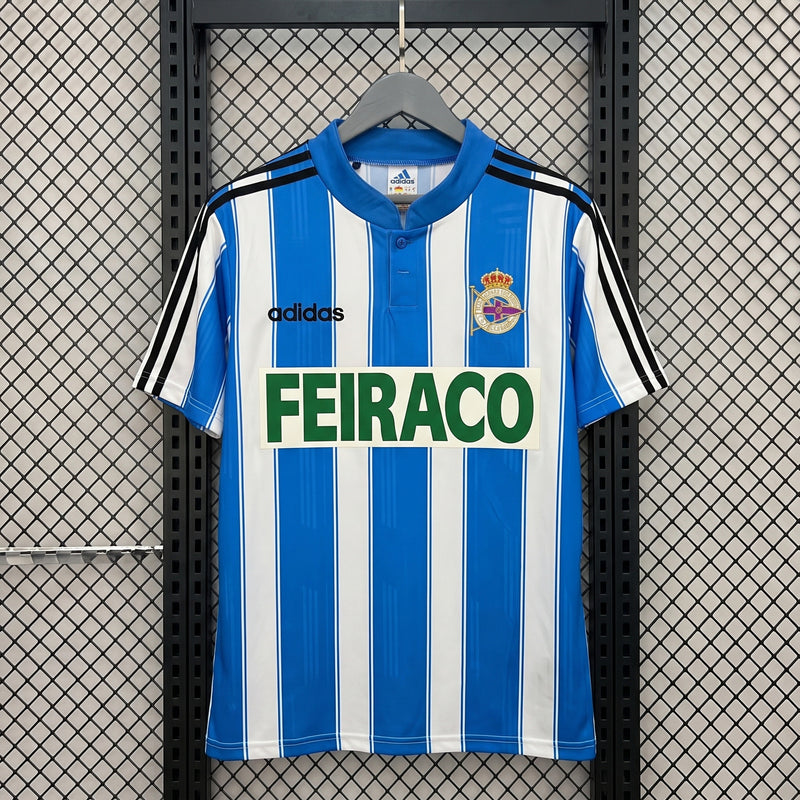 Polyester jersey in blue and white vertical stripes