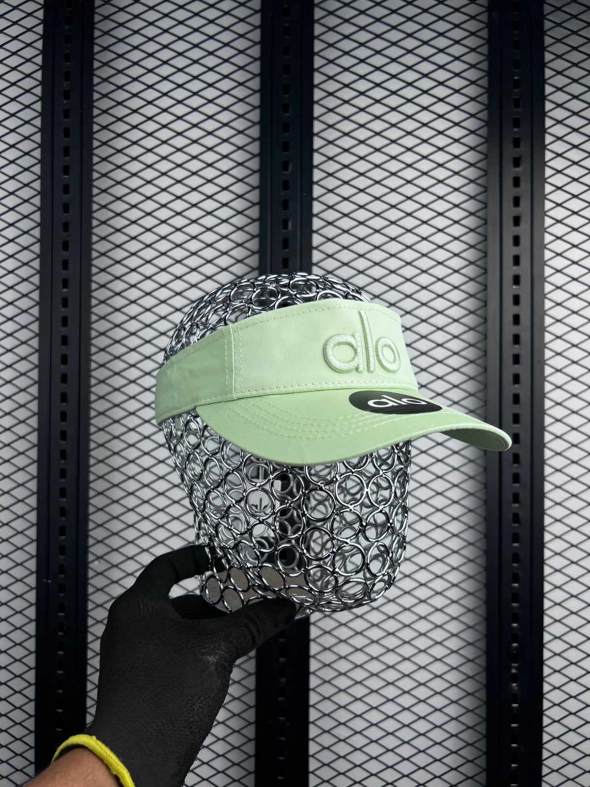 Embroidered front panel sun visor in light pistachio