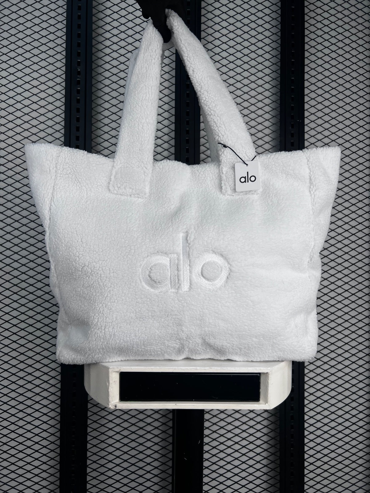 Plush fleece shopper tote in warm cream