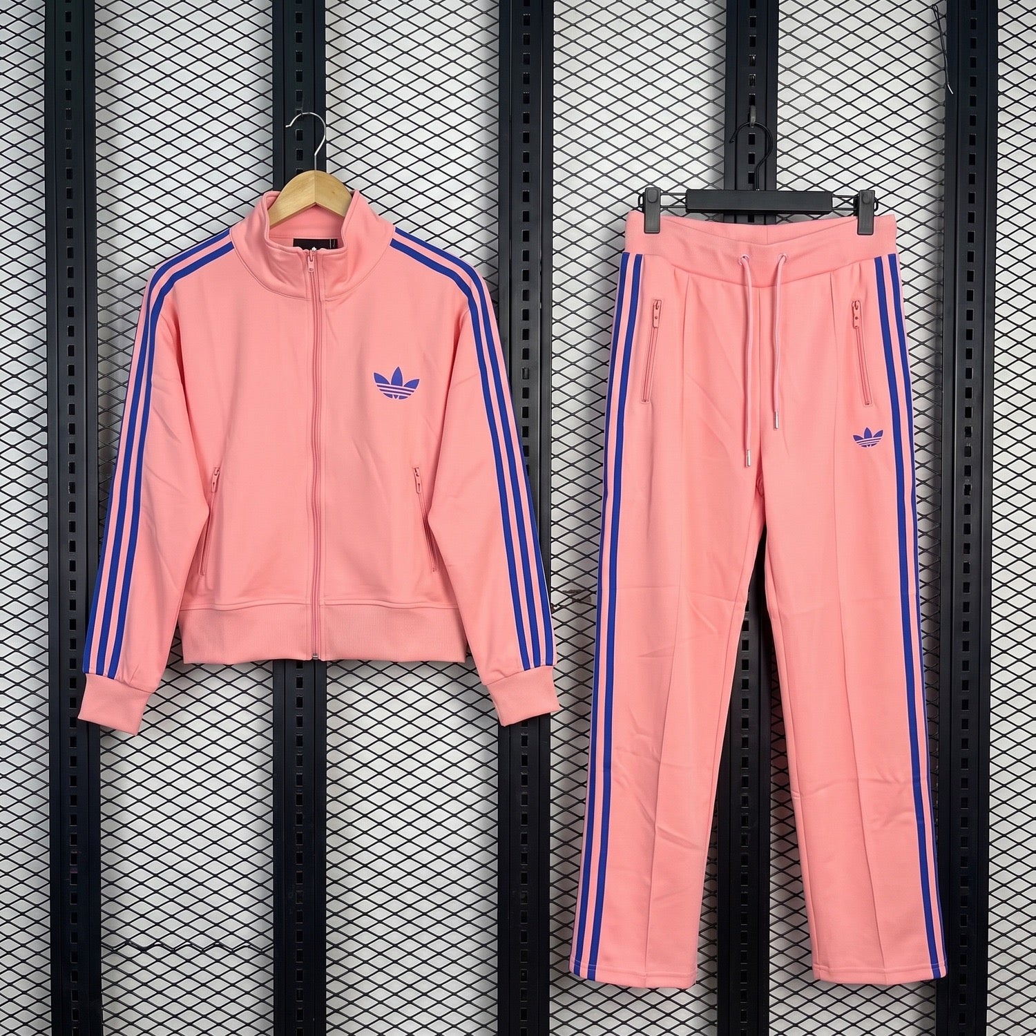Zip-front track set with wide-leg pants in peach