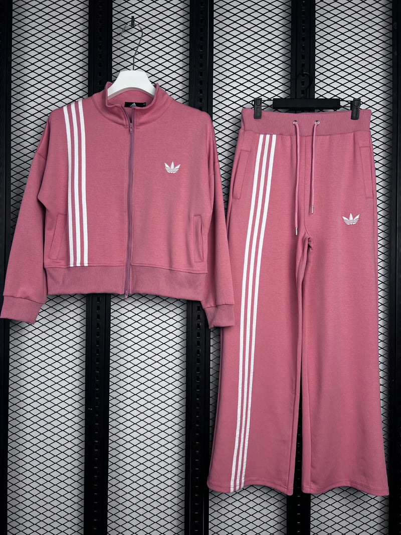 Cropped-jacket and wide-leg tracksuit set in dusty rose