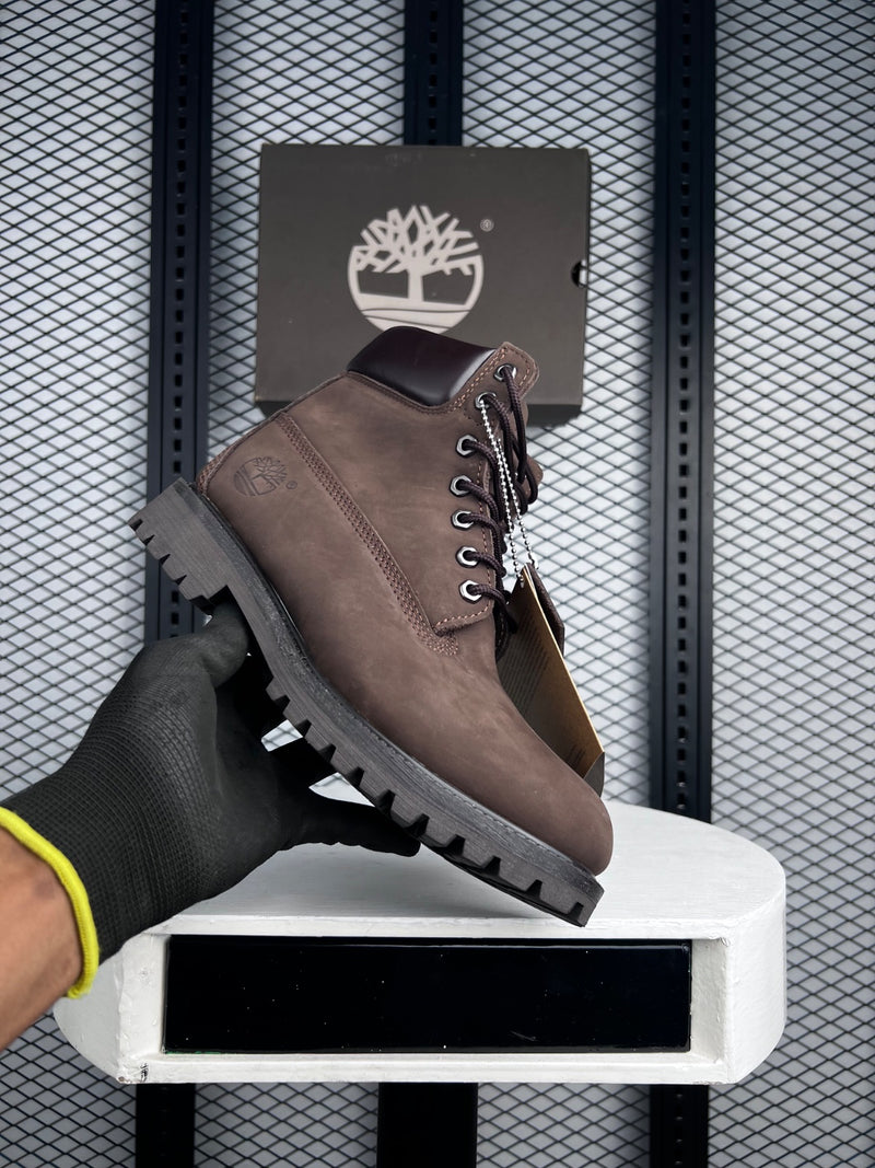 Matte dark brown nubuck ankle boot with padded collar