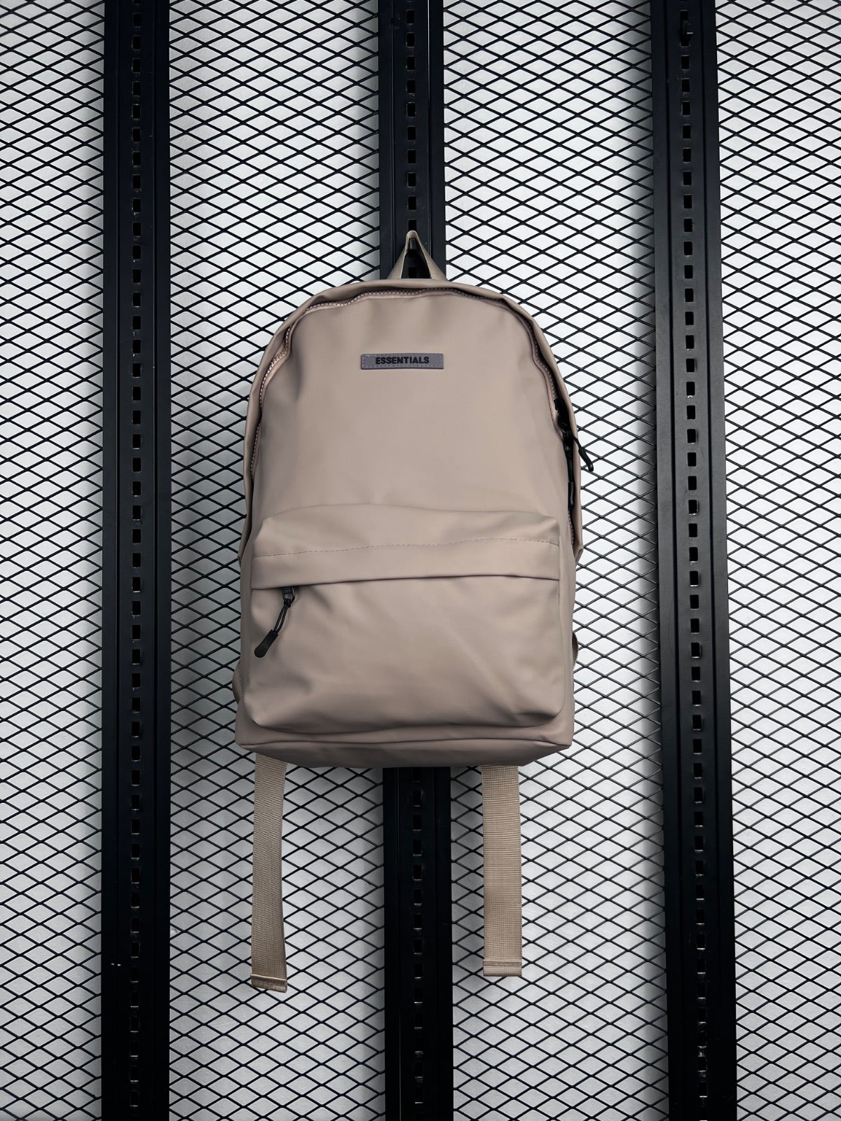 Rubberized logo-patch matte nylon backpack in cement grey