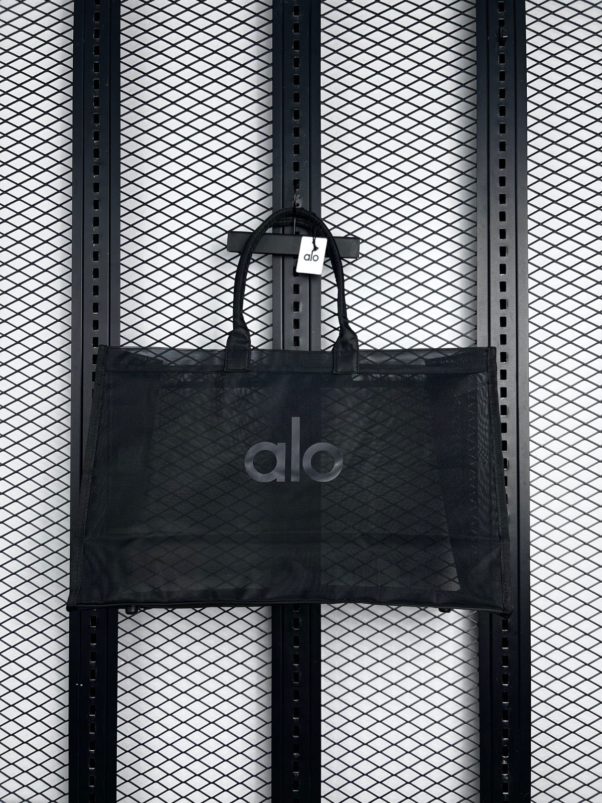 Semi-sheer mesh tote bag in black