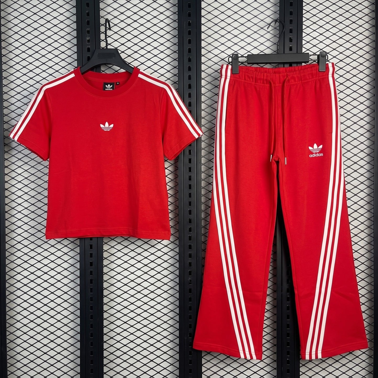 Drawstring-waist wide-leg track set with curved side stripes