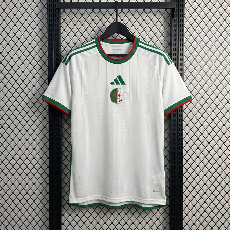 Subtle striped white short-sleeve jersey with green trim