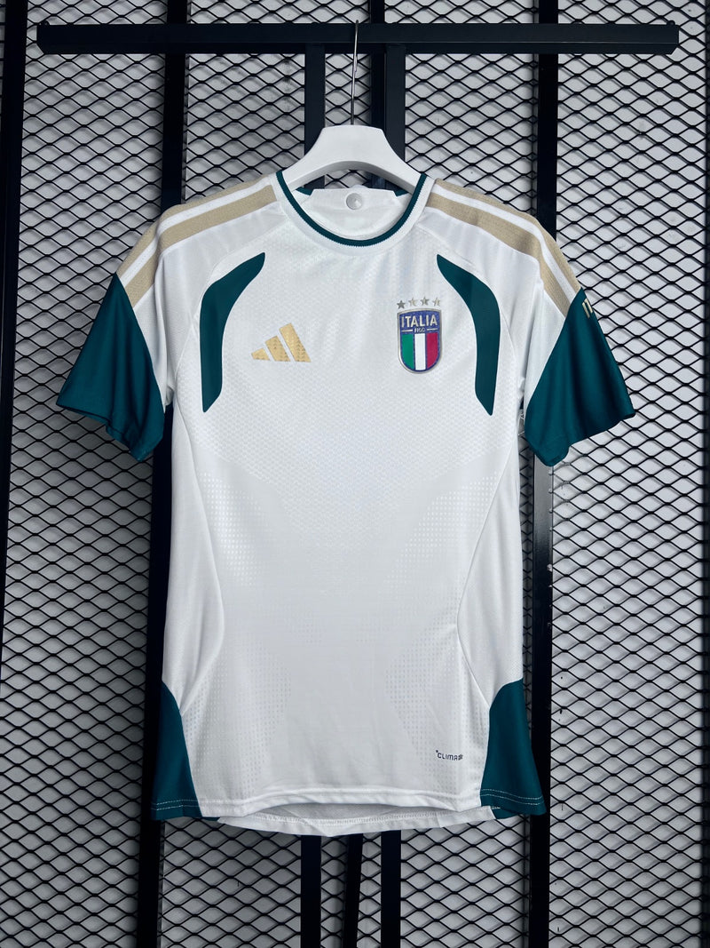 Polyester short-sleeve jersey in white with gold stripes
