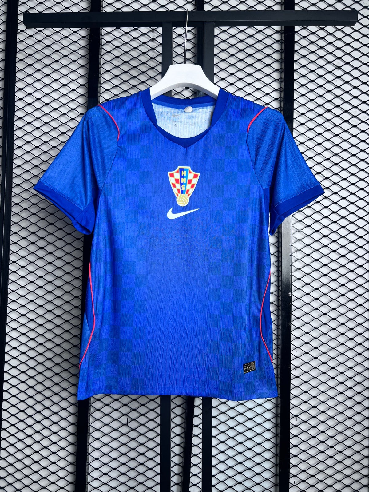 Royal blue short-sleeve jersey with red piping