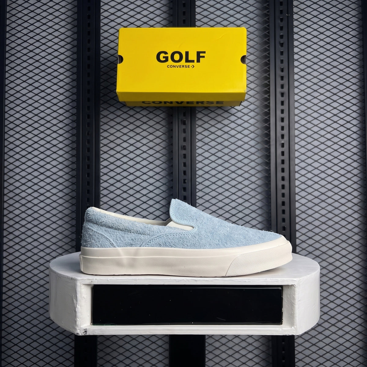 Hairy-textured slip-on shoe in light blue