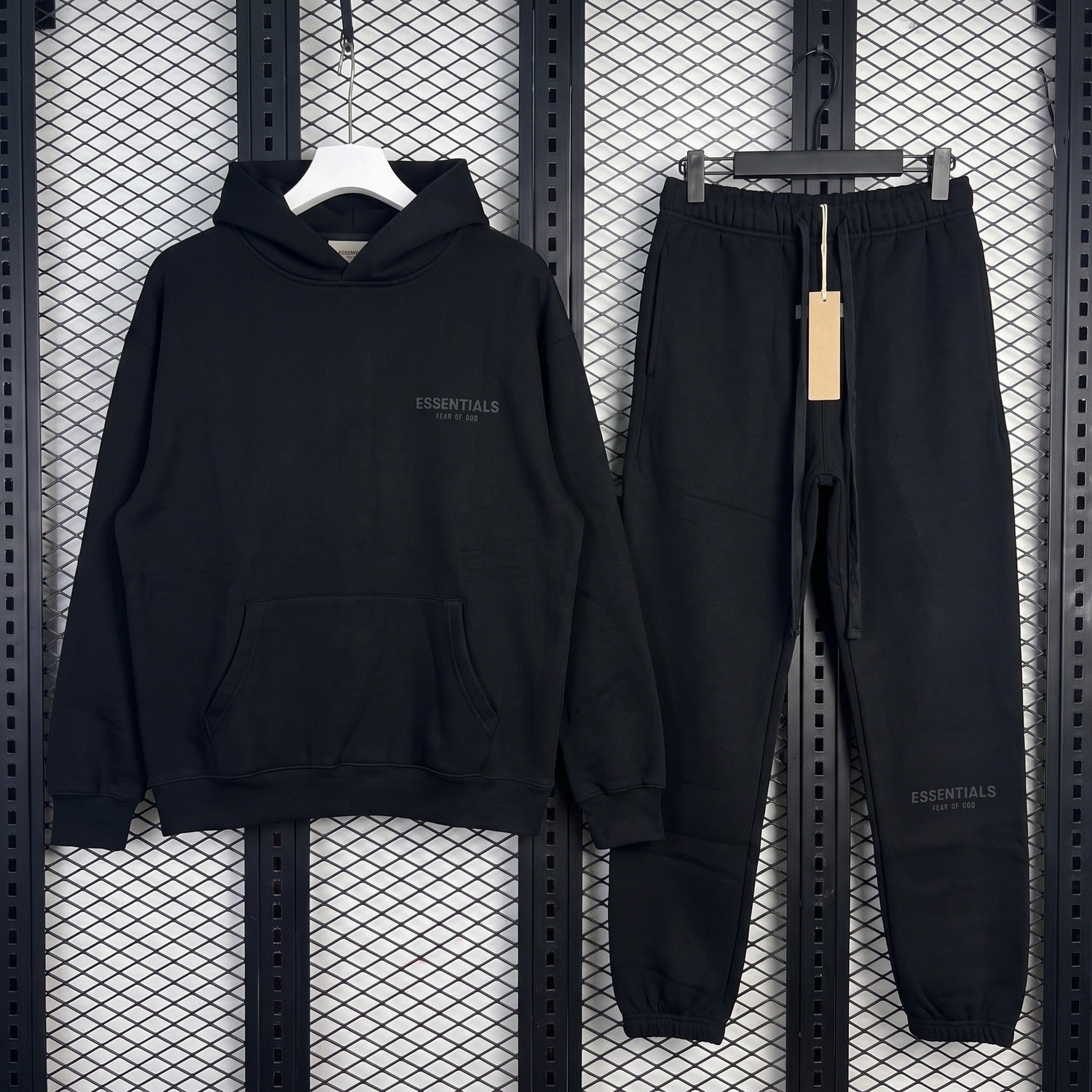 Tonal text-print fleece hoodie and sweatpants set