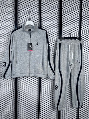 Heather grey tracksuit with contrast curved black taping