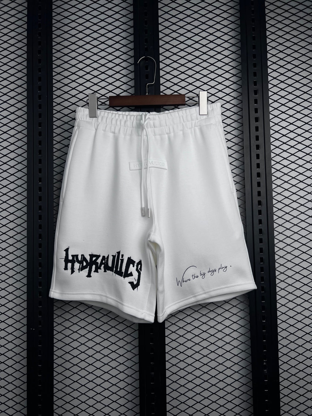 Drawstring sweat shorts with gothic graphic print