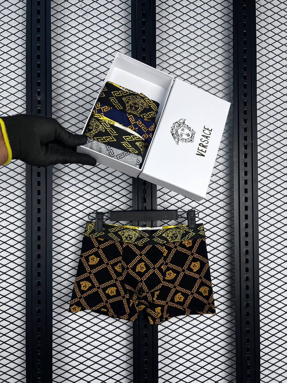 Multicolour boxer briefs with metallic geometric waistbands