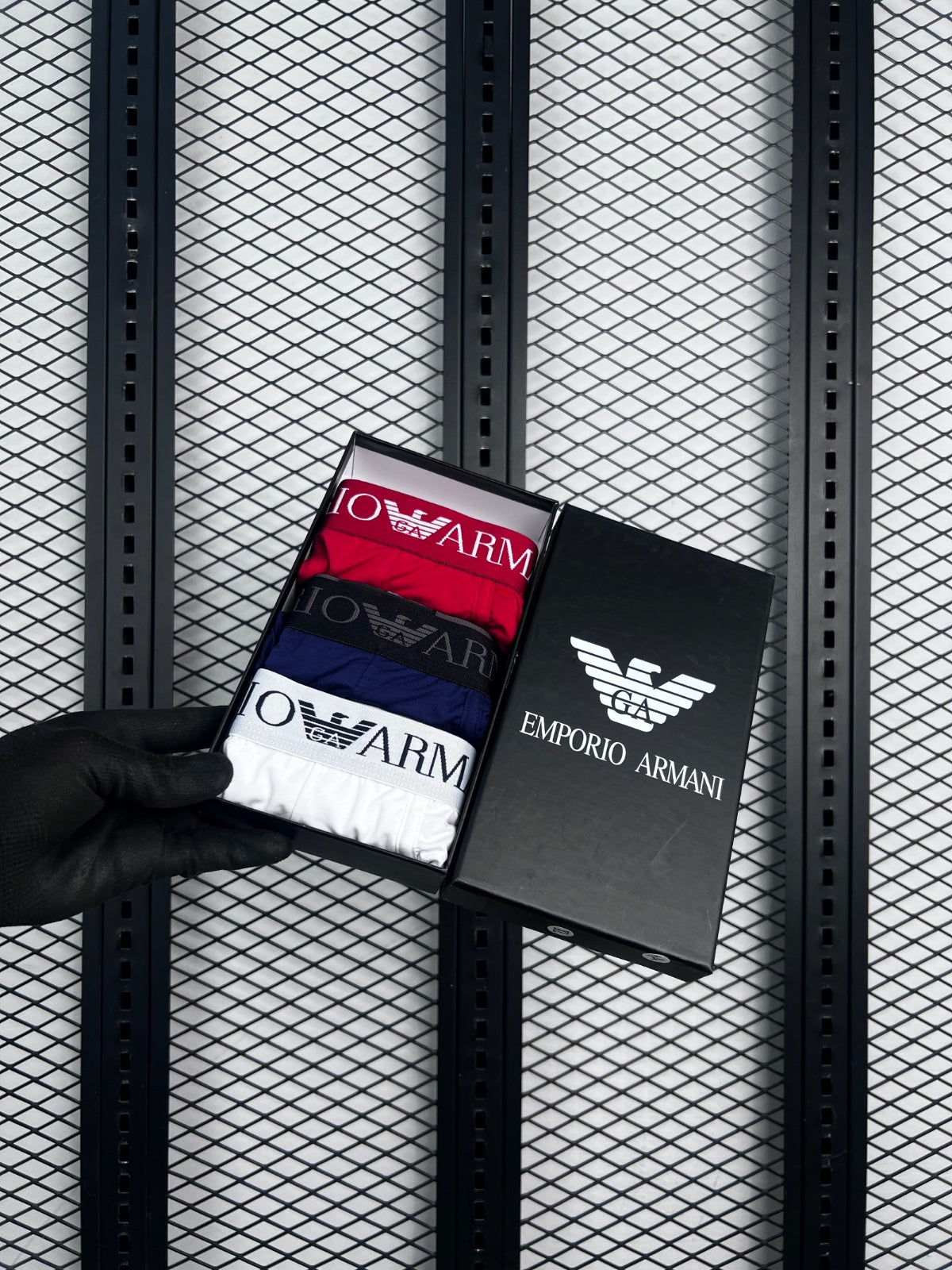 Stretch-cotton boxer trunks in red white and navy