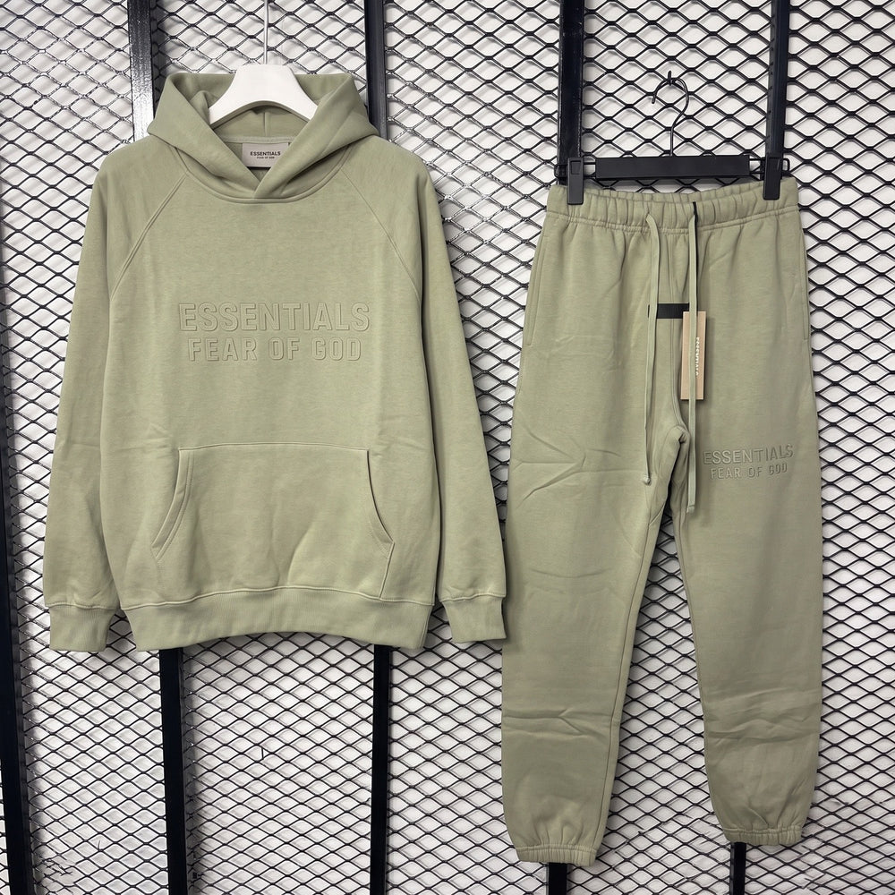 Fleece hoodie and cuffed sweatpants set in sage