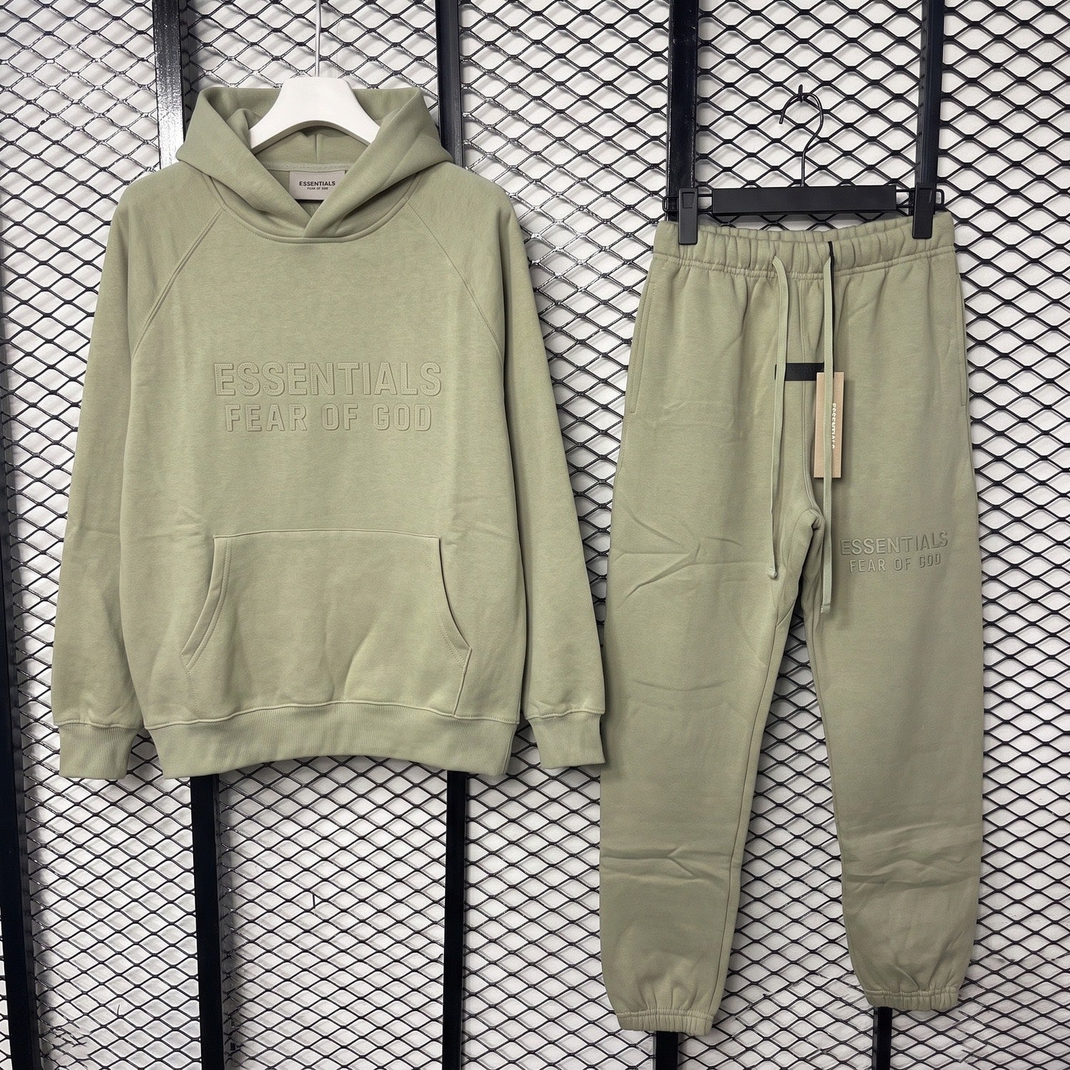 Fleece hoodie and cuffed sweatpants set in sage