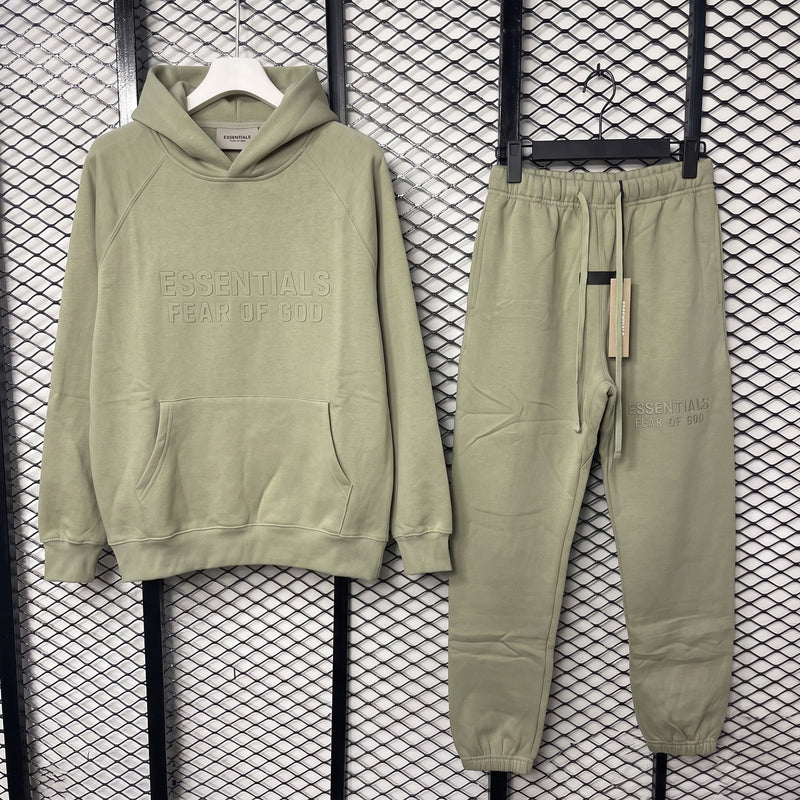 Fleece hoodie and cuffed sweatpants set in sage