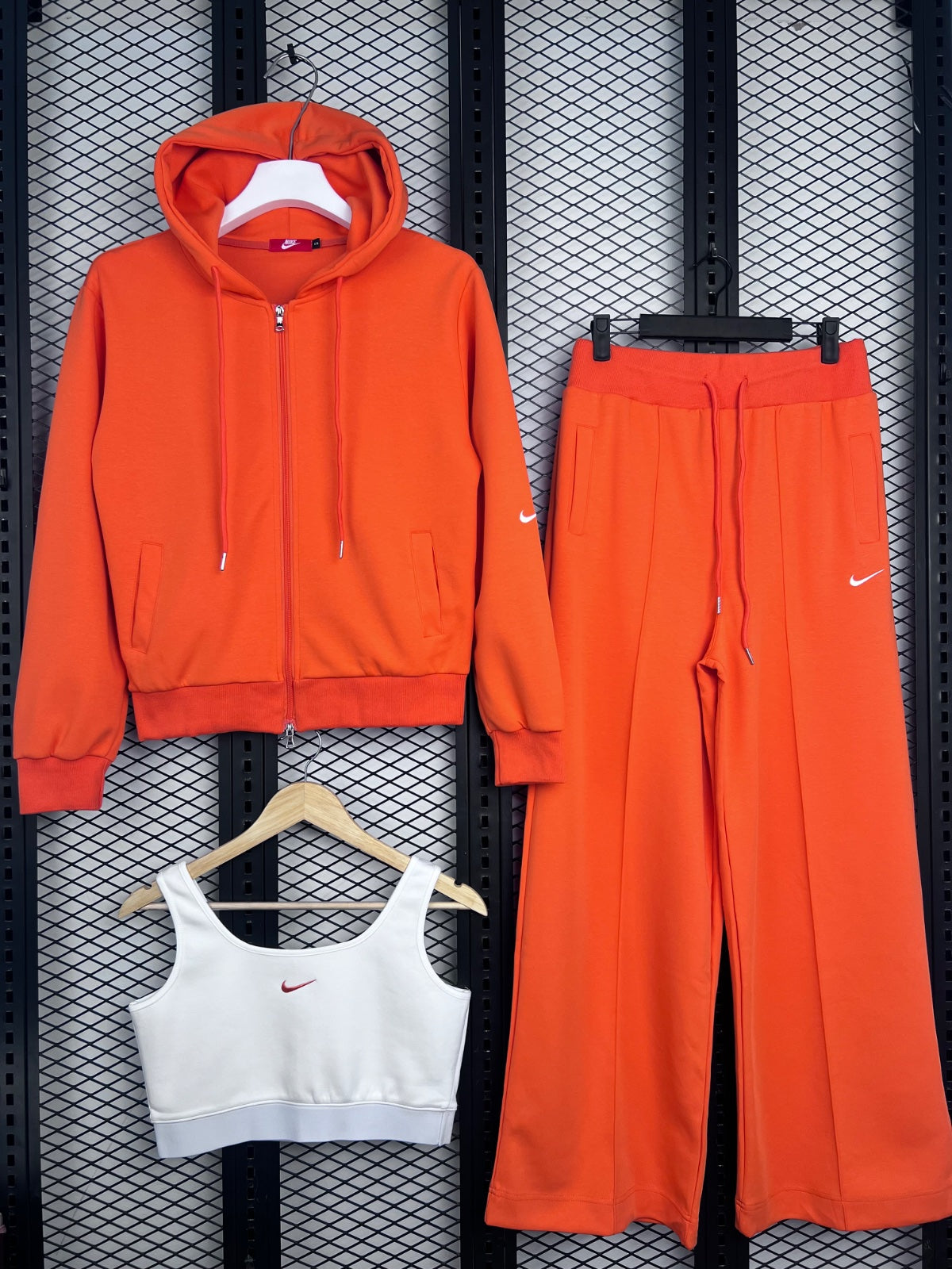 Cotton-blend hooded zip tracksuit in vibrant orange