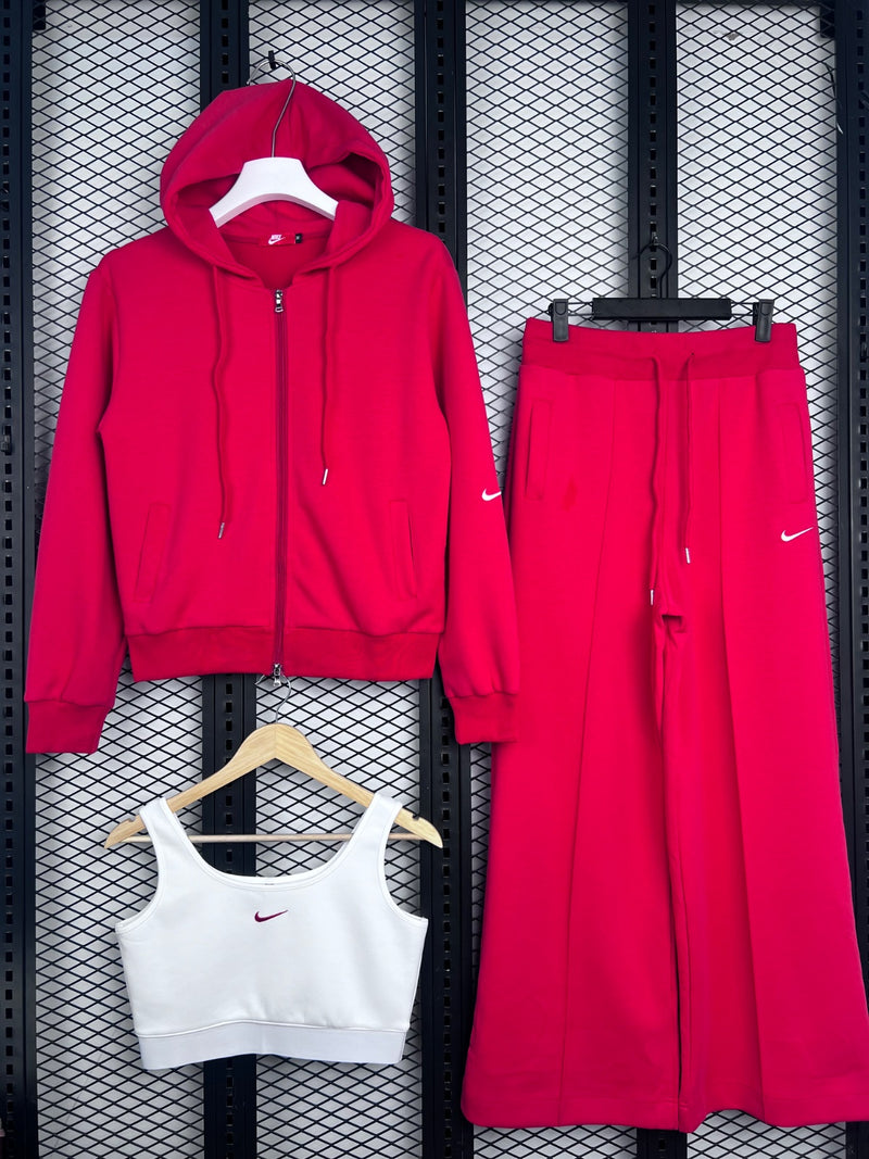 Zip-front hooded tracksuit in vibrant red jersey