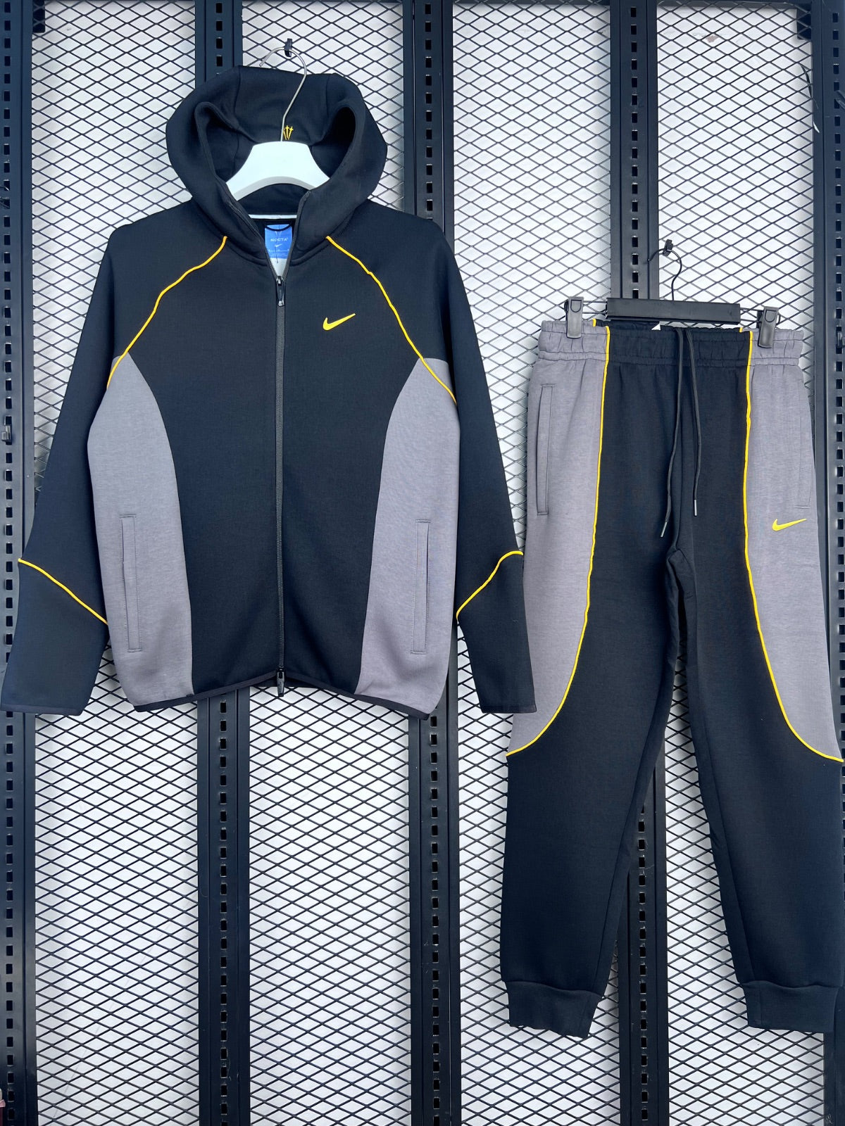 Fleece tracksuit with contrast piping and panels