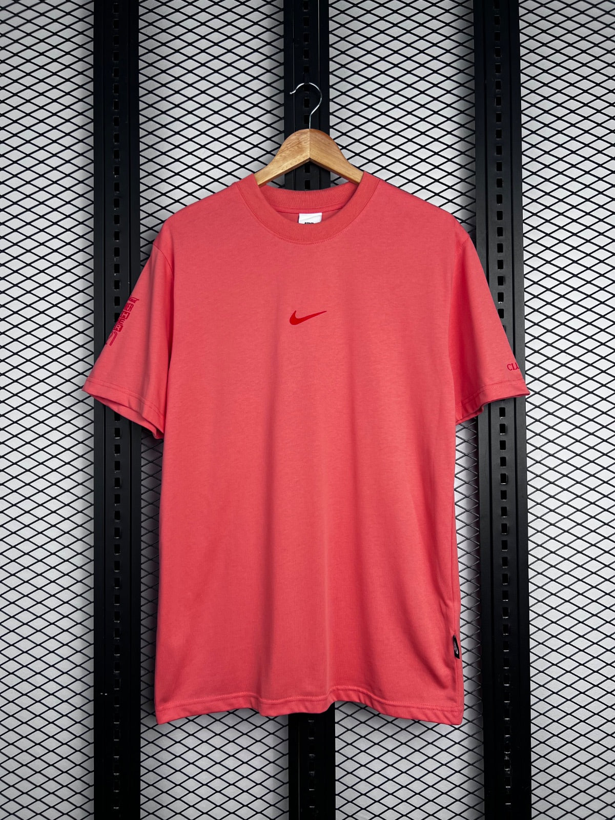 Vent-panel short-sleeve crewneck top in washed coral