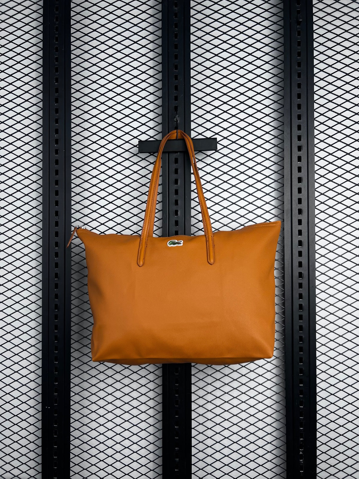 Zip-top textured canvas shopper tote in warm mustard