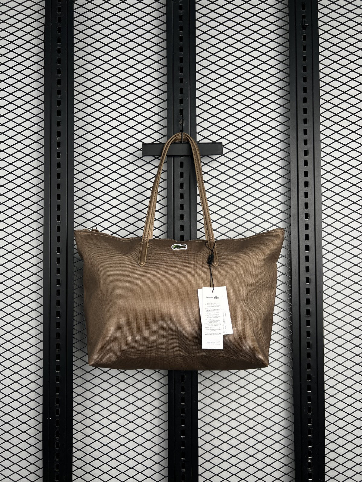 Zip-top canvas tote bag in shimmering bronze
