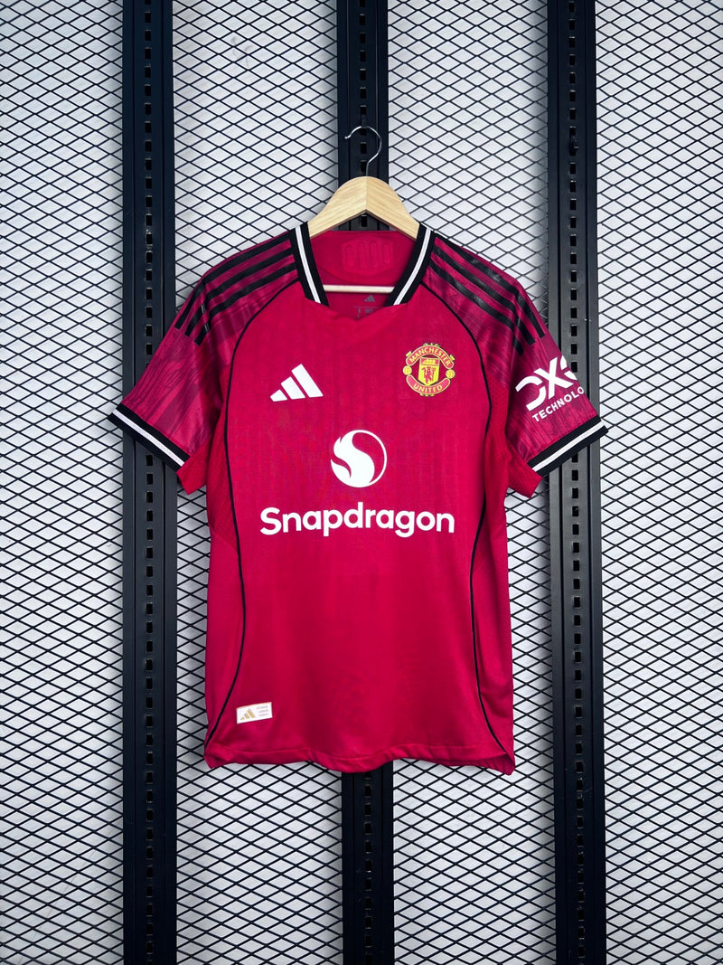 Red short-sleeve football jersey with contrast collar trim