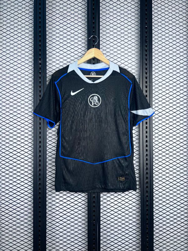 Tonal-stripe athletic jersey with blue piping and grey trim