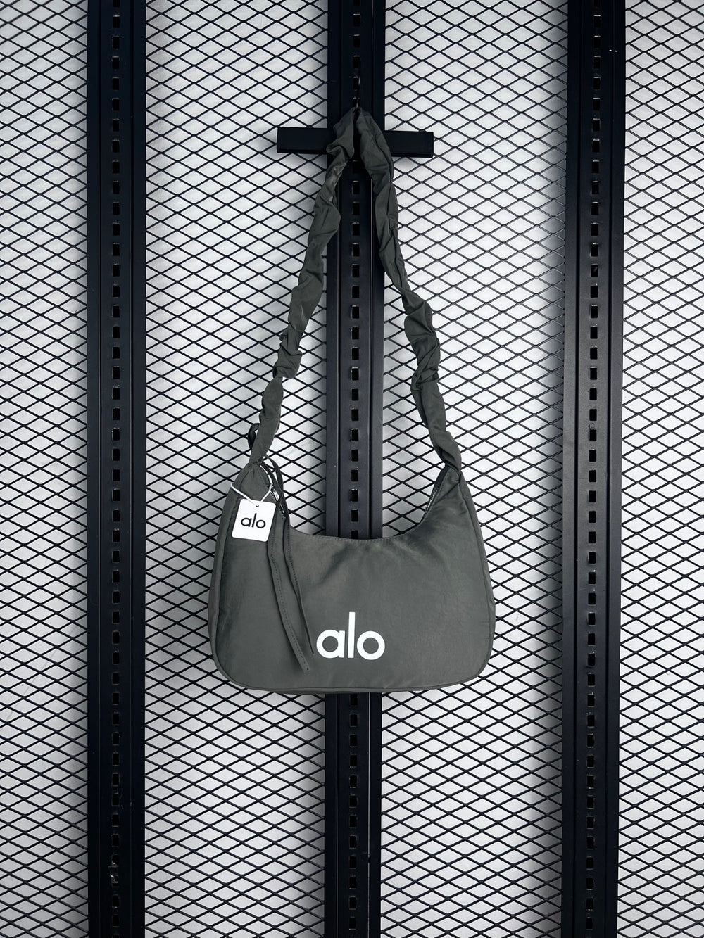 Crescent nylon shoulder bag in olive green