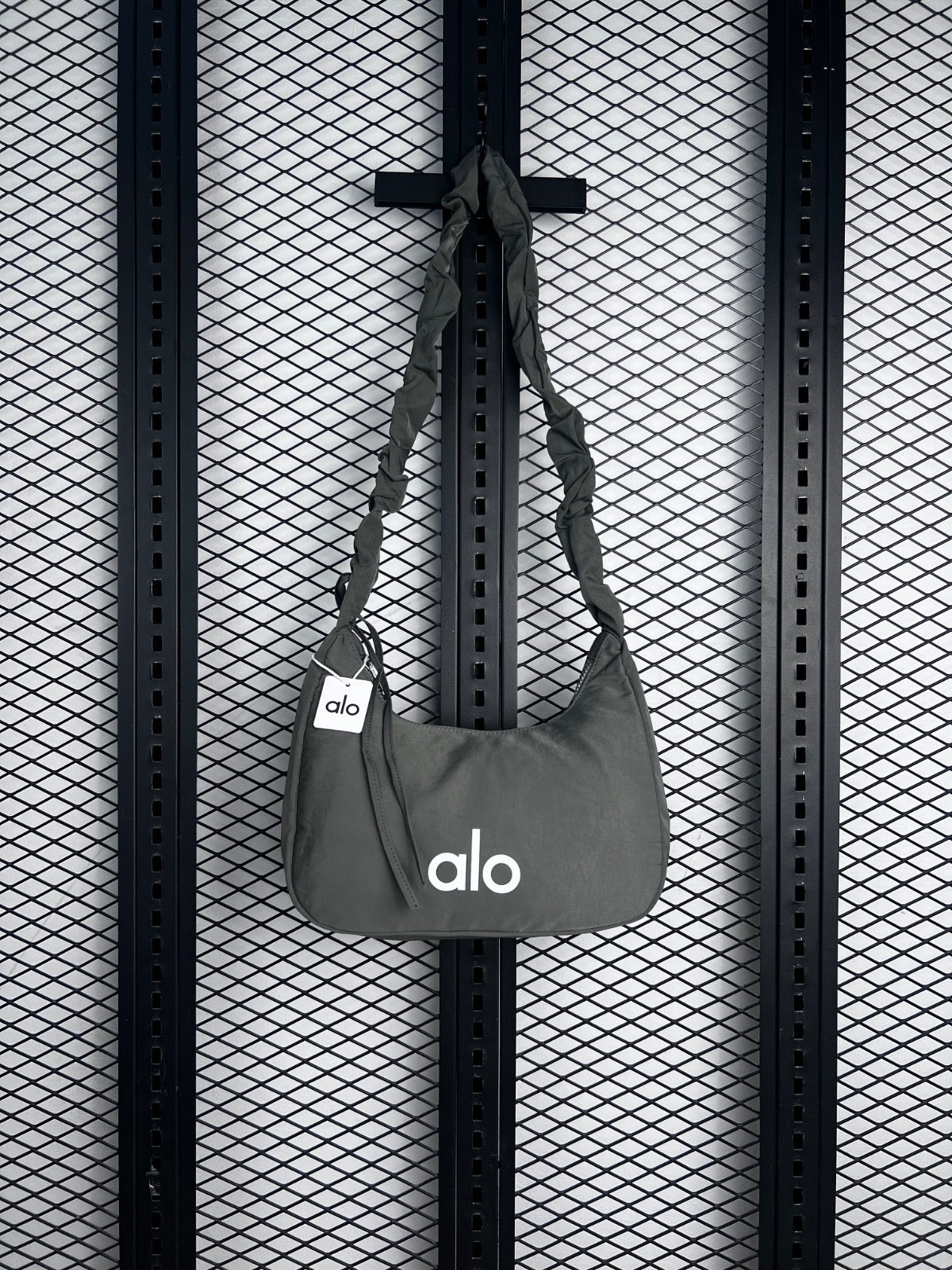 Crescent nylon shoulder bag in olive green