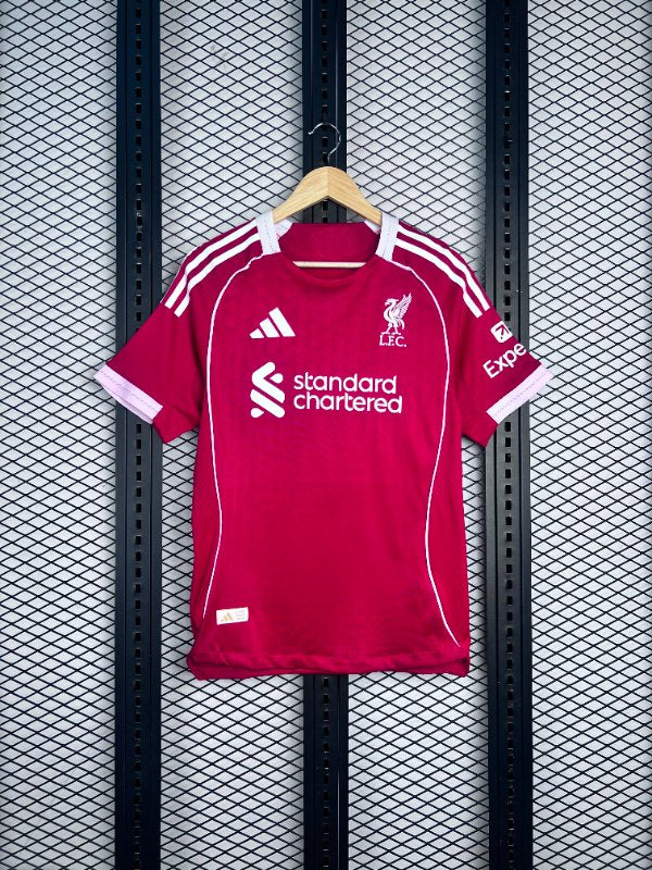 Red short-sleeve football jersey with white side piping