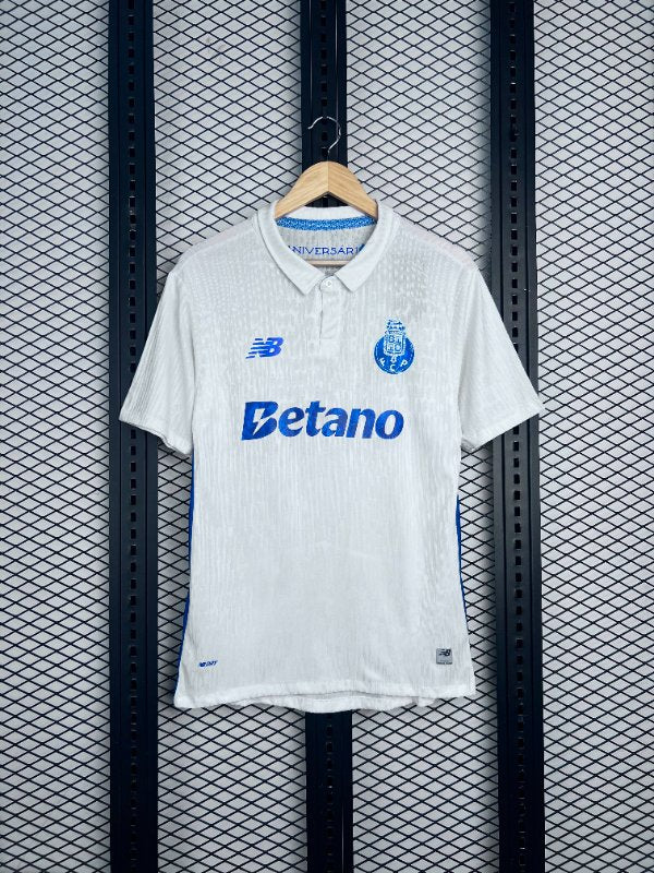 Cream collared short-sleeve jersey with blue side stripes