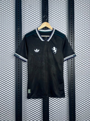 Charcoal V-neck jersey with striped knit collar