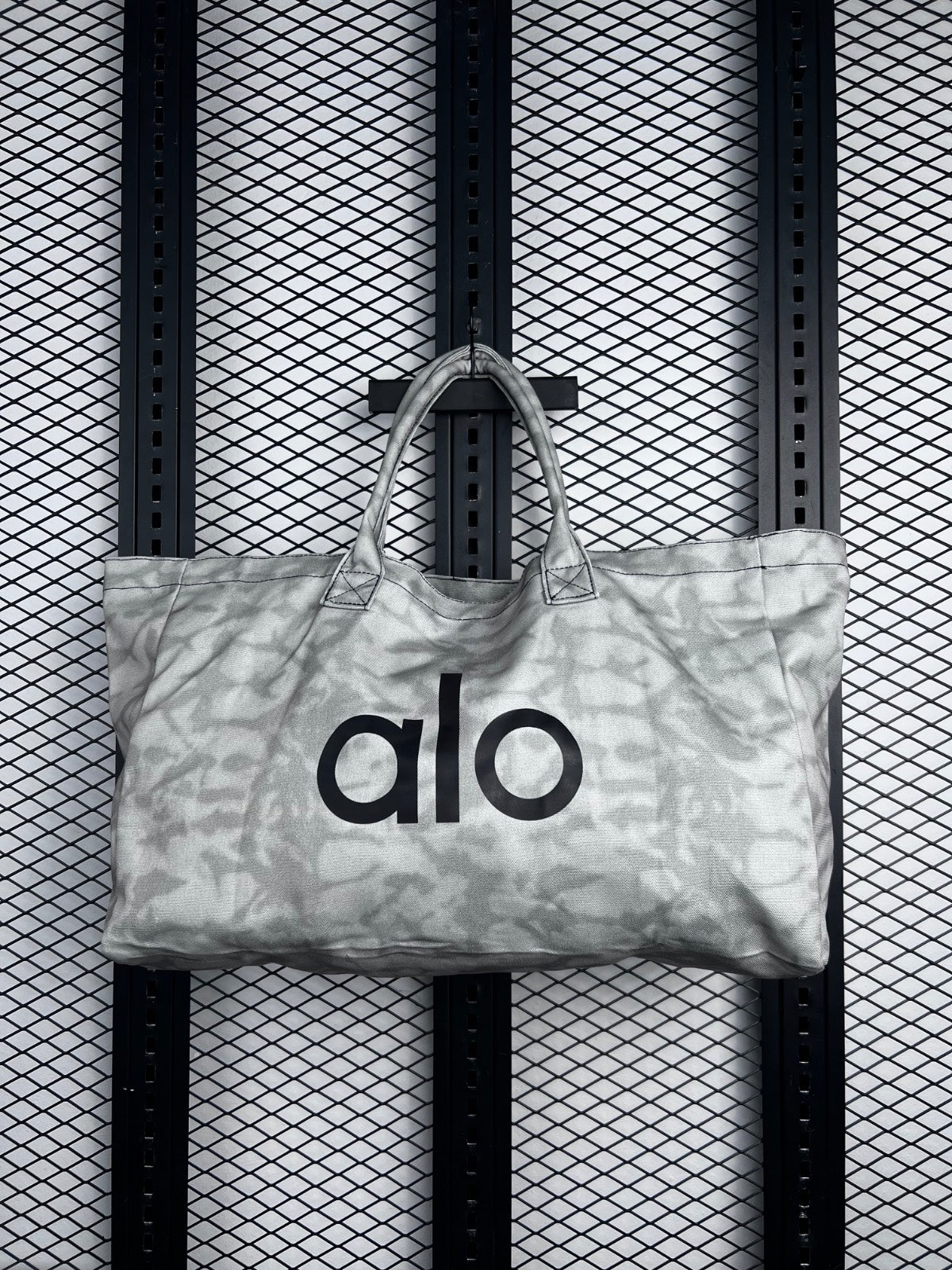 Dual-handle canvas shopper tote in tie-dye grey