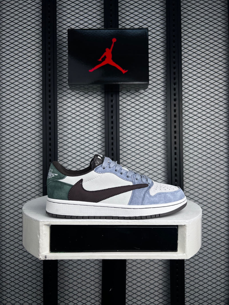 Brushed nubuck low-top in grey, blue and green