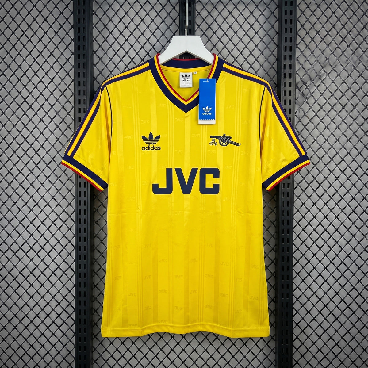 Ribbed navy collar short-sleeve jersey in yellow jacquard