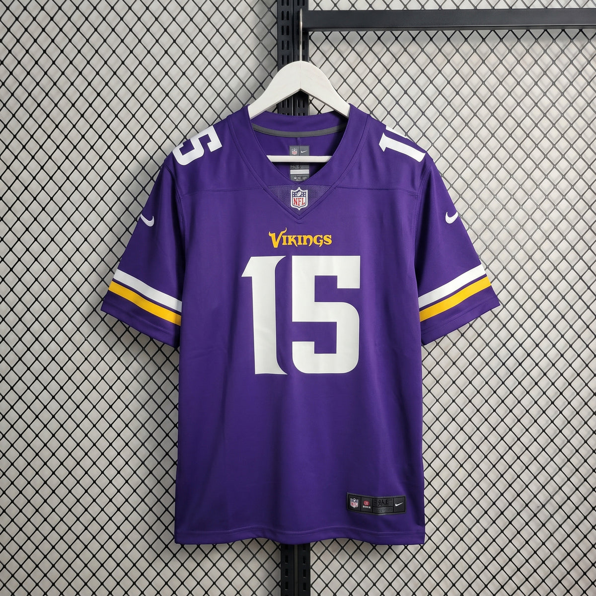 Purple short-sleeve sports jersey with striped sleeve accents