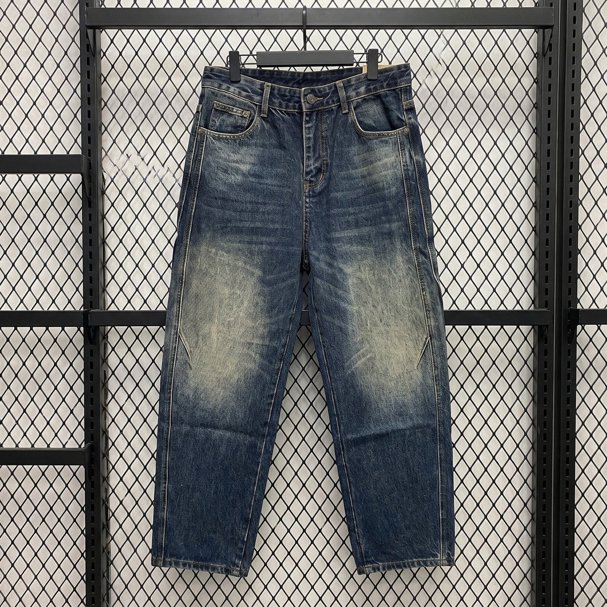 Denim wide-leg jeans with faded knee panels