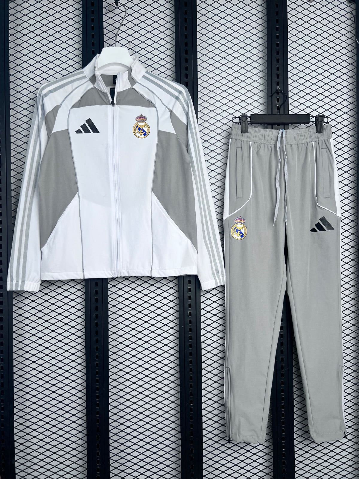 Lightweight woven track jacket in white and taupe