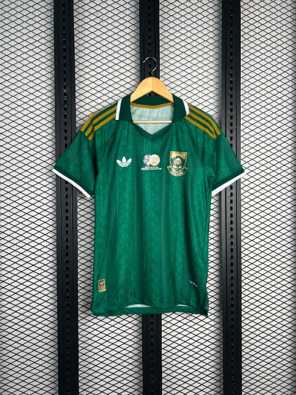 Collared jacquard knit football jersey in deep forest green