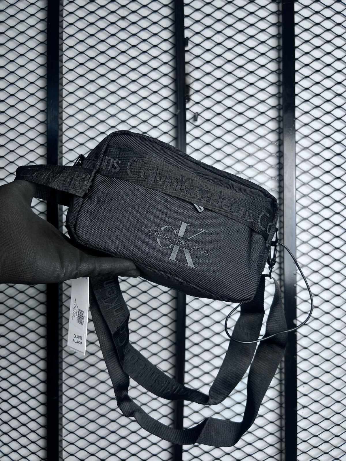 Nylon canvas crossbody bag with jacquard webbing