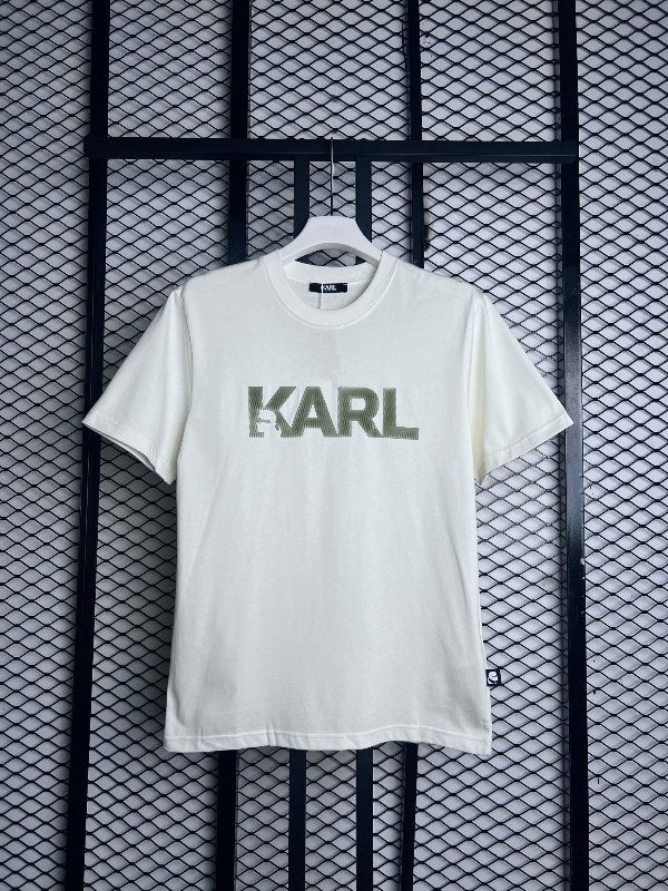 Cream cotton crewneck t-shirt with chest graphic