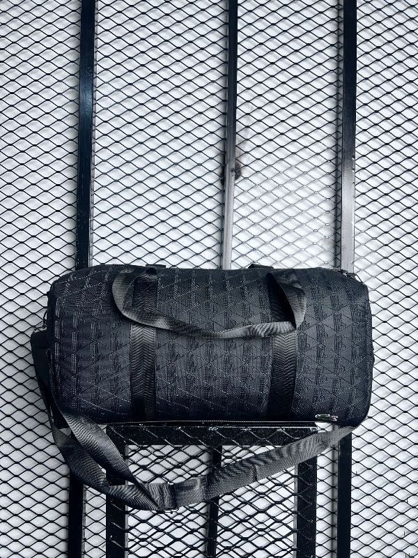 Webbing-strap barrel bag in black
