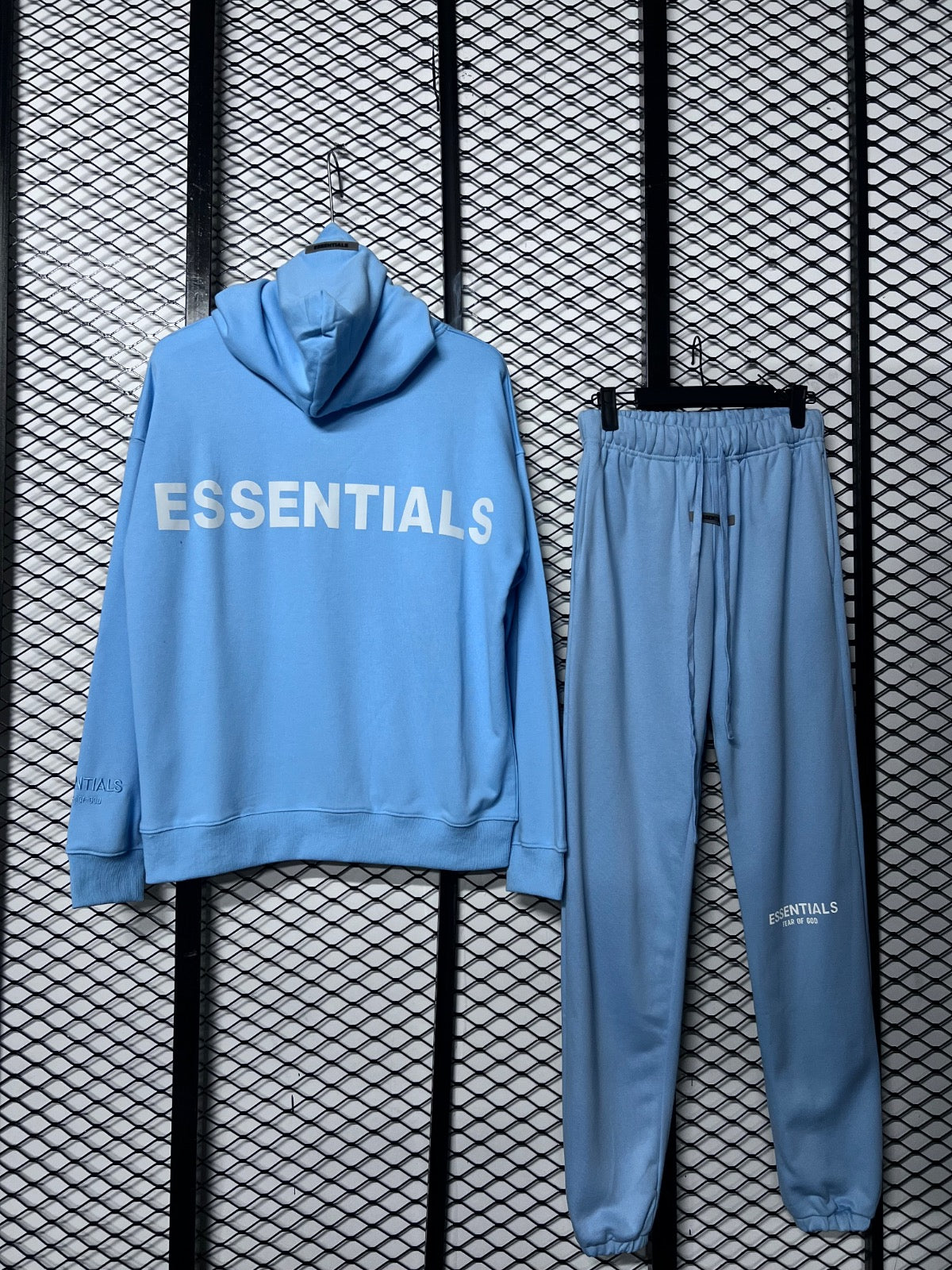 Drawstring-waist fleece tracksuit set in baby blue