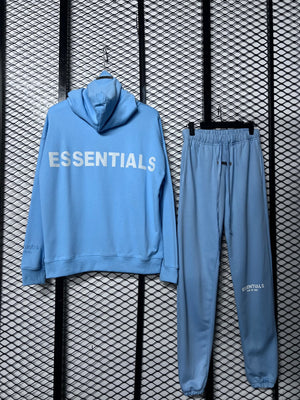 Drawstring-waist fleece tracksuit set in baby blue